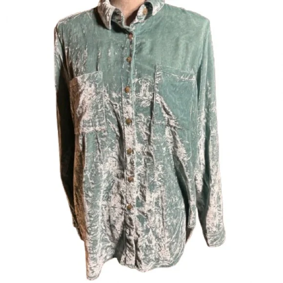 Pilcro Aqua Velvet Button-Down Blouse - Picture 4 of 9